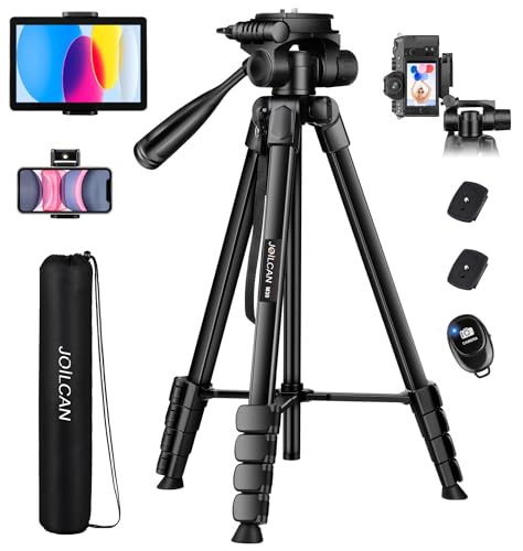 JOILCAN Camera Tripod, 68" Tablet Tripod Stand for Phone Cameras, Travel Tripods Compatible with iPad iPhone DSLR SLR Projector, Cell Phone Tripods Stand with Remote/Travel Bag / 2 in 1 Mount - color: Black, size: 68"