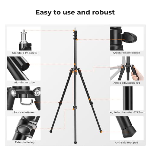 K&F CONCEPT Extendable Photography Stand, Adjustable 6.56ft/78.7"/2M Aluminum Tripod with 1/4" Screw,Reversible Portable Studio Lighting Tripod for Strobe Light/Webcams/Cameras with Bag(2-Pack)