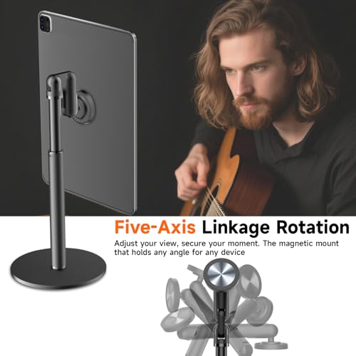 360° Rotating Magnetic Phone Stand for MagSafe, 2 in 1 Adjustable Tablet Stand & Cell Phone Stand, Aluminum Phone Holder for Desk, Compatible iPhone 17 16 15 14 13 12 Pro Max and IPad, Black