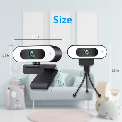 1080P USB Camera for Switch 2/ PC, Ring Light & 3-Level Brightness - Streaming Camera with Built-in Mic, Tripod & Plug&Play for Zoom/Skype/Facetime, PC/Mac/Laptop - color: Black-02