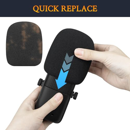 SOULWIT 2Pcs Pop Filter for Elgato Wave:3(Wave3), Protective Mic Cover Windscreen Foam - Black