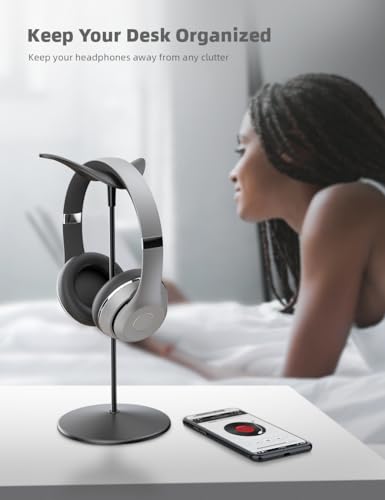 Lamicall Headphone Stand, Desktop Headset Holder - Desk Earphone Stand, for All Headsets Such as Airpods Max, HyperX Gaming Headphones, Beats, Senn heiser Music Headphones Gifts - color: Black