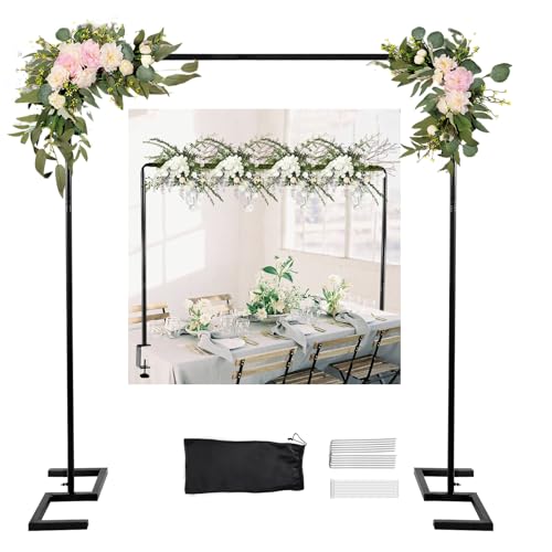8.2 FT Wedding Arch Rectangle Stand Square Backdrop Stand, Extra Clamps to Table Rod Stand, Adjustable Photo Booth Background Kit, Balloon Arch Stand for Valentines Day Birthday Baby Shower Decor - color: Matte Black