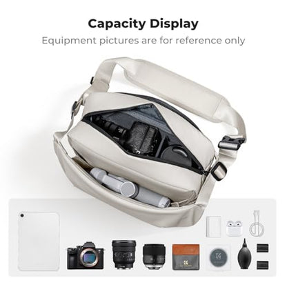 K&F CONCEPT Camera Sling Bag, Lightweight Camera Bag for Mirrorless/DSLR, Foldable Side Pocket & Quick-Access Front Pocket, Adjustable Divider, Camera Bags for Photographers, White, 7L - color: White