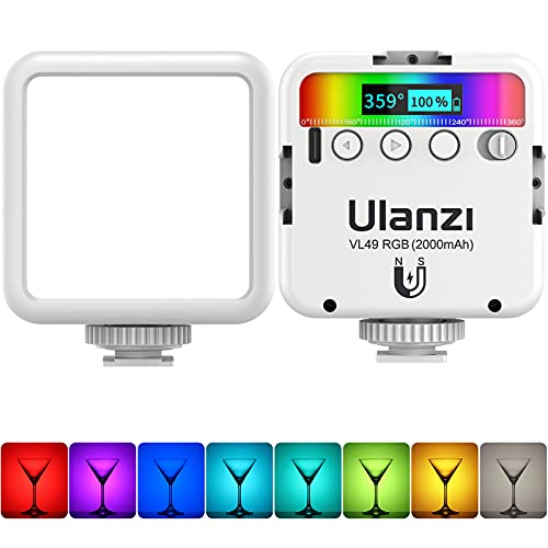 ULANZI VL49 RGB Video Lights White, LED Camera Light 360° Full Color Portable Photography Lighting w 3 Cold Shoe, 2000mAh Rechargeable CRI 95+ 2500-9000K Lamp Support Magnetic Attraction - color: White, size: VL49 RGB