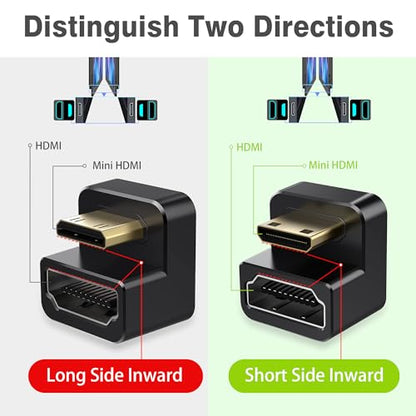 AGVEE 180 Degree Angled USB-C to USB-C Adapter and Short Side Inward U-Shaped Mini HDMI to HDMI Converter, HDMI 2.0 4k@60HZ, Coupler Extender Extension for Portable Display Monitor, Black - size: 1 Pack Short Side Inward