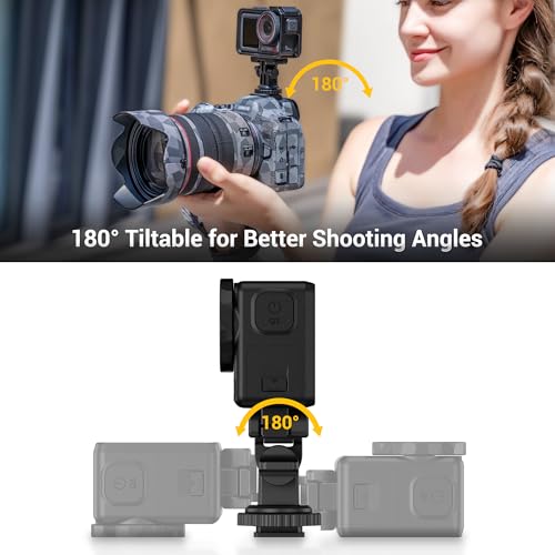 JJC Osmo Action 5 Cold Shoe Adapter Mount for DJI Osmo 360 Action 5 Pro 4 3 Accessories, 180° Angle Adjustable, Detachable Camera Monitor Mount w. 1/4 Screw Hole, Magnetic Quick Release Tripod Adapter - color: Hot Shoe/Cold Shoe Adapter