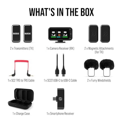 RØDE Wireless Micro - Compact Wireless Microphone Camera Kit, Two Mics with Camera Receiver, Smartphone Receiver, and Charge Case for Content Creation - USB-C, Black - color: USB-C Camera Kit