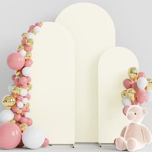 Wokceer Wedding Arch Backdrop Cover Set of 3 Spandex Fitted Wedding Arch Stand Covers for Round Top Chiara Backdrop Stands Cover for Birthday Party Ceremony Banquet Decoration 4ft,5ft,6ft Ivory - color: Ivory, size: 4FT, 5FT, 6FT