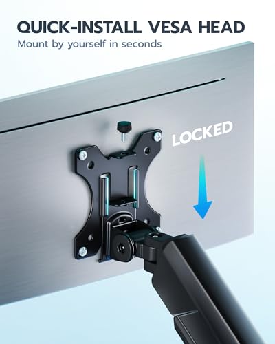 ARES WING Heavy Duty Single Monitor Arm - Fully Adjustable Monitor Mount for 17"-40" Ultrawide Screens up to 26.4 lbs with Clamp/Grommet Desk Mount, 75/100 Vesa Mount, Black - color: Black, style: Non USB
