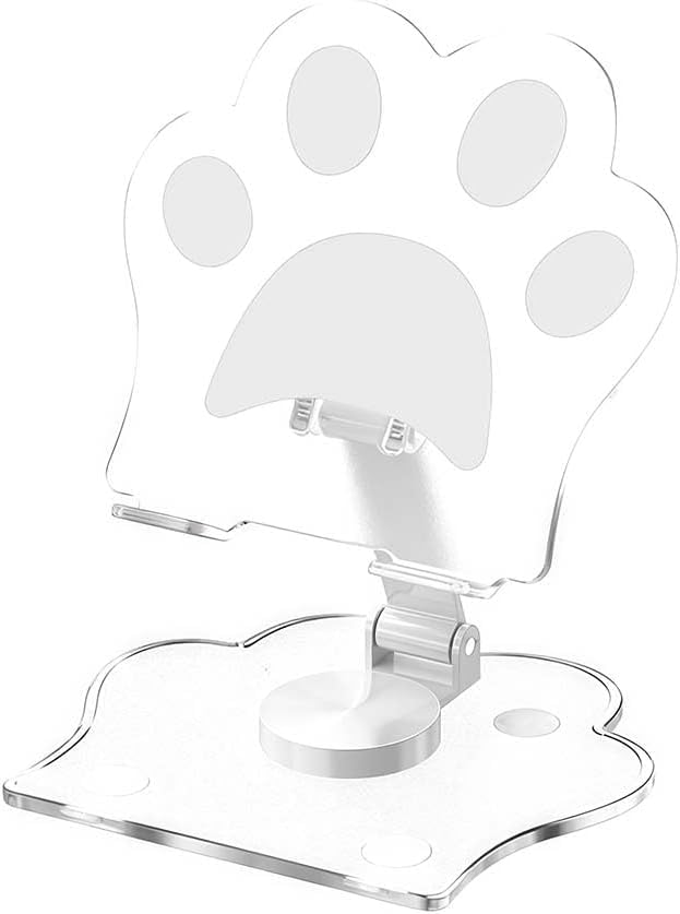 Cat Paw Phone Stand, Acrylic Mobile Holder with 360° Rotation,Adjustable Desktop Stand for Home Office and Video Calls,White