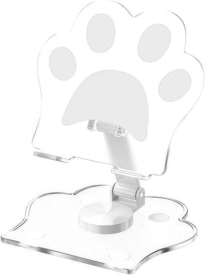 Cat Paw Phone Stand, Acrylic Mobile Holder with 360° Rotation,Adjustable Desktop Stand for Home Office and Video Calls,White