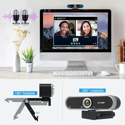 Webcam 1080P with Microphone and Webcam Cover Plug and Play with Auto Light Correction for Laptop PC Desktop for Live Streaming Video Call Conference