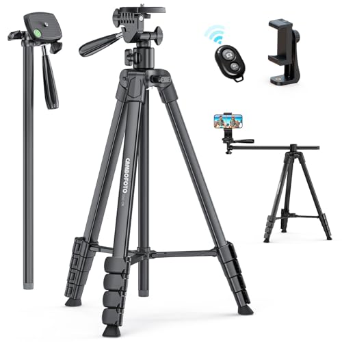 CAMBOFOTO 73"-Phone-Tripod-with-Horizontal-Overhead, Selfie Stick/Tall Travel Stand with Wireless Remote and iPhone Holder, Mirrorless/Compact/GoPro/Camera/Compatible/iPhone/Smartphone