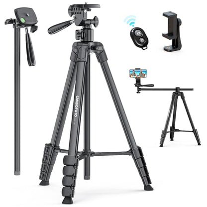 CAMBOFOTO 73"-Phone-Tripod-with-Horizontal-Overhead, Selfie Stick/Tall Travel Stand with Wireless Remote and iPhone Holder, Mirrorless/Compact/GoPro/Camera/Compatible/iPhone/Smartphone
