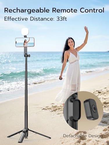 USKEYVISION 69" Magnetic Tripod for iPhone with Light, Selfie Stick with Magnetic Selfie Light & Remote, Extendable Cell Phone Tripod, Vlogging Kit for MagSafe iPhone/Android Video Recording