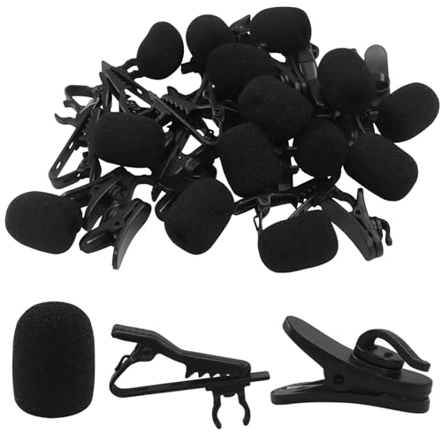 6 Pcs Lavalier Microphone Clips Replacement Kit with 6 Pcs Foam Windscreen Covers, 6 Pcs Plastic Wire Clips for Voice Recording, Video Conferencing, Online Meetings and Video Creators - size: 6 Pack