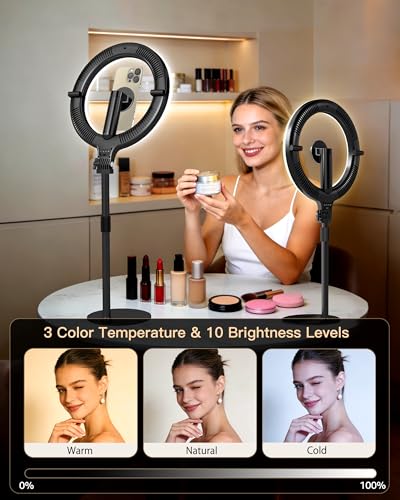 NiceVeedi 10.2” Magnetic Desk Ring Light with Stand, 5000mAh Rechargeable Desktop Ring Light for Phone，3 Color Foldable Selfie Light for Live Stream/Makeup/TikTok/YouTube/Photography/Zoom/Vlogging