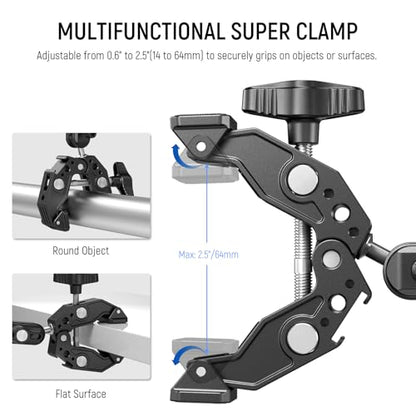NEEWER Super Clamp with 3" Dual Ballhead Magic Arm, Cold Shoe, 1/4" Threads, Phone/Action Camera Mount Adapter for Desk Tripod Tube Crossbar Gimbal Rods Compatible with SmallRig GoPro DJI, ST83 - style: ST83