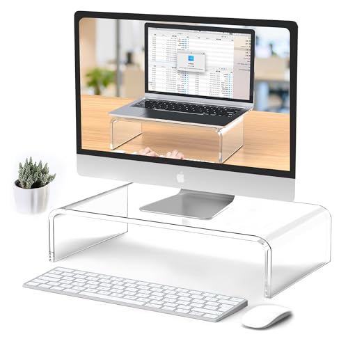 Acrylic Monitor Stand Riser Clear Laptop Stand Riser L12.5 xW7.5 xH4 | Computer & Laptop Stand for Desk, Compatible with All Notebooks and Monitor, Decoration for Office & Home Transparent - size: 12.5''