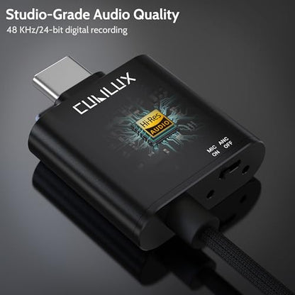 Cubilux Noise-Cancelling USB C Lavalier Microphone, Type C Noise Cancellation ENC Mini Clip-On Lapel MIC Compatible with iPhone 17/16/15 Pro, iPad Pro 13/12.9/11, Galaxy, Pixel, Laptop, Phone, 5FT