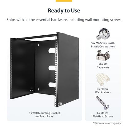 StarTech 14U 19in Wall-Mount Network Rack, 14in, 77lb (RACK-14U-14-BRACKET) | Low-profile shallow rack, M6 screws and cage nuts, Fits gear up to 12in deep, Rear cable slot, Steel - size: 14U