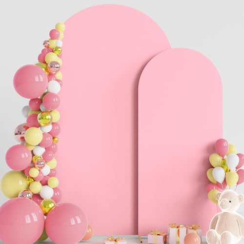 Wokceer Wedding Arch Backdrop Cover 7.2FT, 6FT Spandex Fitted Wedding Arch Stand Covers 2 Set Round Top Chiara Backdrop Stands Cover for Birthday Party Ceremony Banquet Decoration Pink - color: Pink, size: 7.2FT,6FT