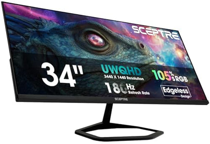 New! Sceptre 34-inch Prime Gaming Monitor 3440 x 1440 up to 180Hz DisplayPort HDMI Build-in Speakers, Machine Black 2027 (E345B-QU180D Series) - size: 34