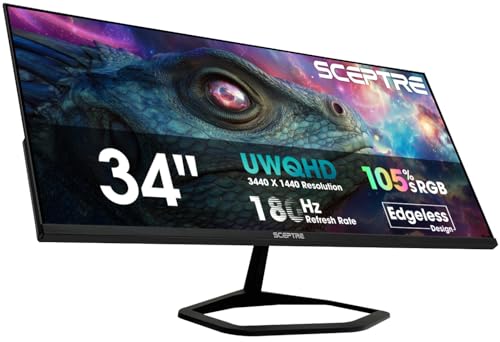 New! Sceptre 34-inch Prime Gaming Monitor 3440 x 1440 up to 180Hz DisplayPort HDMI Build-in Speakers, Machine Black 2027 (E345B-QU180D Series) - size: 34