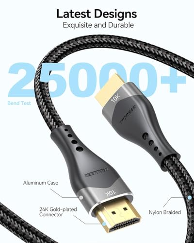 HDMI Cable 12 FT 2-Pack 10K 8K, 48Gbps Ultra High Speed 12 Foot HDMI 2.1 Cable Braided Cord 8K@60Hz, 4K@120Hz, eARC, DTS:X, HDR10+, HDCP2.3 for HDTV, Laptop, PC, PS5, Xbox, Roku, Monitor - size: 12FT