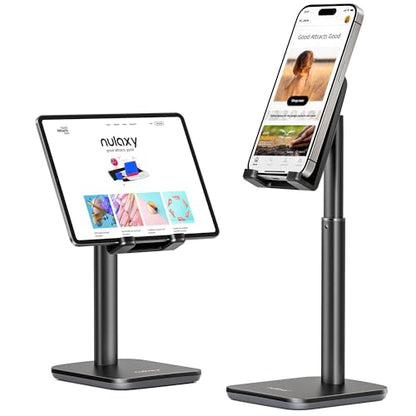 Nulaxy Phone Stand, Height Angle Adjustable Cell Phone Stand, Phone Holder for Desk Compatible with Phone 16 15 14 13 12 Mini 11 Pro Xs Max Xr X 8 7 6 6s Plus, All Smartphones (4-8 inches) - Black