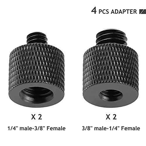 Camera Screw 1/4 Female to 3/8 Male Adapter, 3/8 Female to 1/4 Male Adapter 4 Pcs Thread Screw for Mic Stand, Tripod & Camera — 1/4-20 & 3/8-16 Male to Female