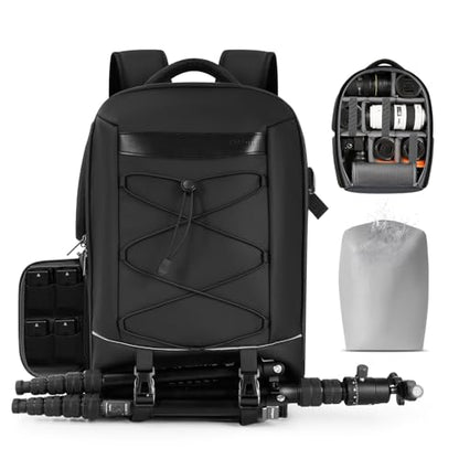 Camera Backpack, DSLR SLR Camera Bag for Photographers Compatible with Sony/Canon/Nikon/DJI Mavic Drone, Waterproof Rain Cover Photography Backpack, Tripod Holder Camera Case Fits 16 Inch Laptop