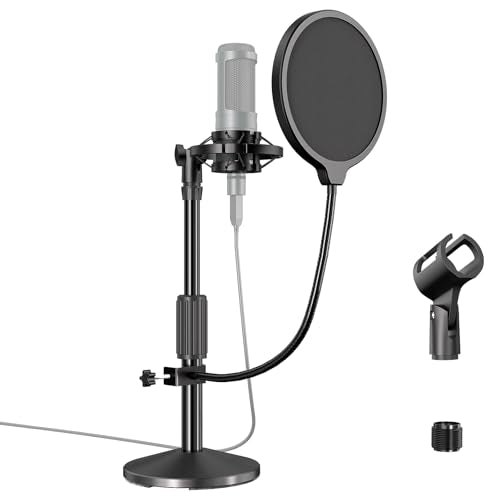 Desktop Microphone Stand,Adjustable Height Mic Stand with Pop Filter Shock Mount Mic Clip 3/8" to 5/8" Adapter,Compatible with AT2020|AT2035|AT2040|QuadCast S|Razer Seiren X| Blue Snowball |Shure - size: Mic Stand with Pop Filter
