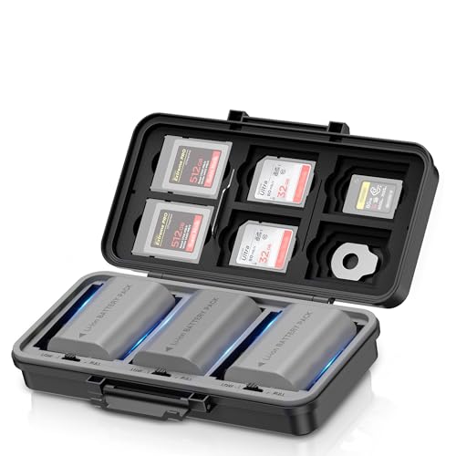 JJC Camera Battery SD Card Case for 3 Camera Batteries, 6 SD/5 CFexpress Type A/6 CFexpress Type B or XQD Cards, Water-Resistant & Shockproof DSLR Battery Holder for Canon LP-E6 Sony NP-FZ100 - size: For Camera Battery x3