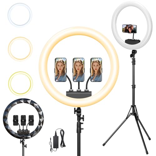 Ring Light with Stand and Phone Holder, 19" Ring Light Tripod for iPhone, Professional LED Circle Light with 78" Tripod, Selfie Ringlight for Live Streaming, Makeup, Barber, Tiktok, YouTube, Black - color: Black