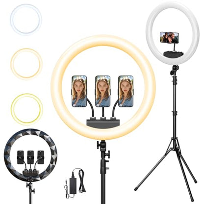 Ring Light with Stand and Phone Holder, 19" Ring Light Tripod for iPhone, Professional LED Circle Light with 78" Tripod, Selfie Ringlight for Live Streaming, Makeup, Barber, Tiktok, YouTube, Black - color: Black