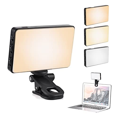 Andoer Pocket Clip-on LED Video Light Computer Tablet Mobile Phone Video Conference Light 2500K-9000K Dimmable Built-in Battery for Online Meeting Live Streaming Selfie, Black - color: Black
