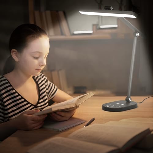 Honeywell Desk Lamp for Home Office, H4 Sunturalux™ Eye-Caring LED Desk Light, 700LM Dimmable Desk Lamp with Timer, Adjustable Desk Reading Light, Touch Auto Dimming Table Lamp for Study, Bedroom - color: Black