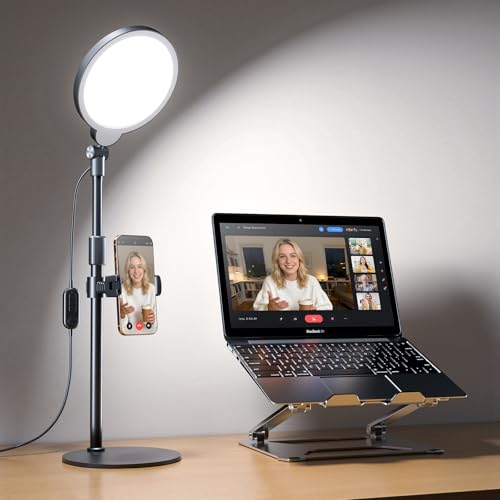 Dimmable Ring Light with Stand for Desk, Adjustable Desk Light for Video Recording, 30 Light Modes Video Conference Lighting, Zoom Lighting for Computer, Webcam, Podcast, Calls, Home Office, CRI 97.8 - color: Black 1 Pack