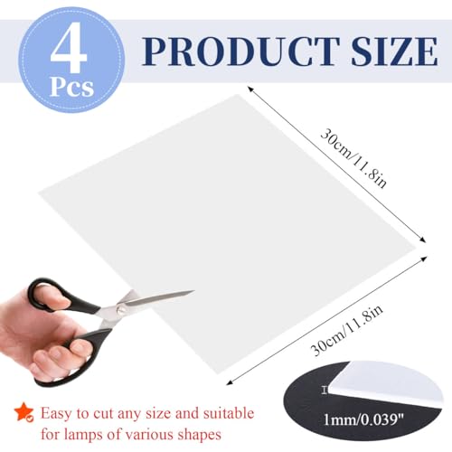 4Pcs Light Diffuser Sheet, LED Light Diffuser Board, LED Diffuser Film, Adhesive Diffuser Panel Stickers for Soften Ceiling Light LED Downlight Spotlight Led Flash Strobe Light(11.8x11.8'')