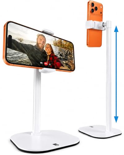 COOPER ChatStand, Adjustable Cell Phone Stand for Desk, Phone Stand for Recording, iPhone Holder for Filming, Small Tripod for iPhone, Fits Samsung, Android Smartphones, (Frost White) - color: B - Frost White