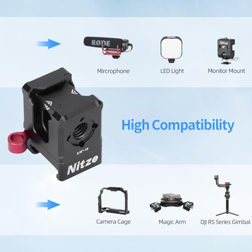 Nitze Quick Release NATO Clamp, with 3 Cold Shoes and 1/4", 3/8" Locating Holes for ARRI, Compatible with Monitor Mount, LED Light, Microphone, and DJI Gimbals - N45-A2
