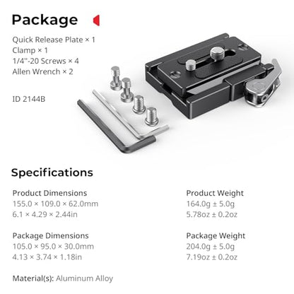 SMALLRIG Universal Quick Release Mount Plate Kit for Arca-Type, Built in Clamp and Plate, with 1/4''-20 & 3/8''-16 Threaded Holes- 2144B - style: Mount Plate Kit
