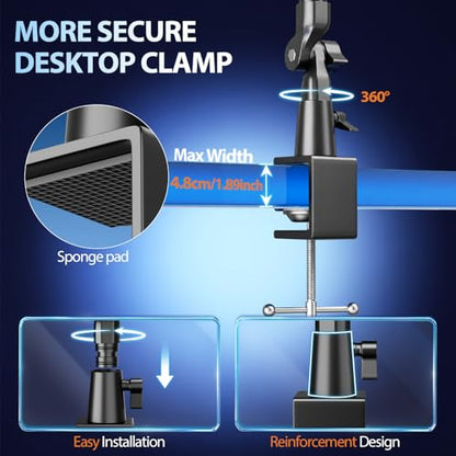 EMART Overhead Camera Mount with Serrated Bite Magic Arm,40-in Camera Desk Mount with 1/4" Ball Head for Cameras DSLR Phone,Holder Stand for Live Streaming/Photo Video Shooting