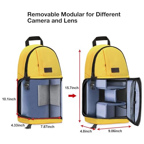 MOSISO Camera Sling Bag, DSLR/SLR/Mirrorless Camera Case Shockproof Photography Camera Backpack with Tripod Holder & Removable Modular Inserts Compatible with Canon/Nikon/Sony/Fuji, Yellow - color: Yellow
