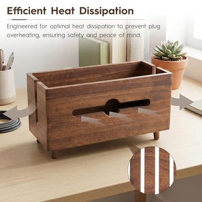 Extra Large Cable Management Box，Wood Cable Organizer Box,Power Strip Box & Organizer for Power Strip, TV Wires & Desk Cable Storage,Hide Desk Cord and Floor Cables