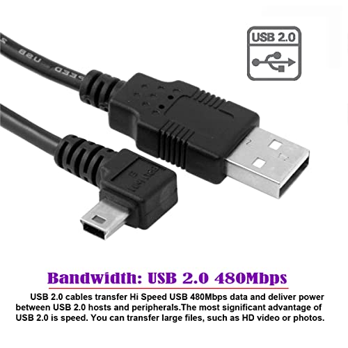 JSER Mini USB2.0 5Pin Type-B Male 90 Degree Right Angle to USB 2.0 Type-A Male Power Data Cable 480Mbps Compatible with Computer Camera Laptop Desktop MP3 MP4 (Right Angle 6ft/1.8m) - size: 1.8m, style: Right Angle