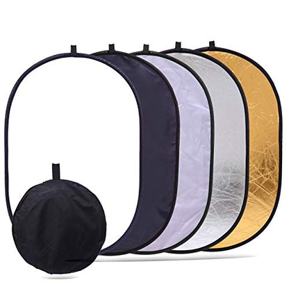 35"x47" Light Reflector for Photography 5-in-1 Photo Collapsible Photography Reflector Large Oval Portable Collapsible Lighting Reflectors Photography Panel for Studio Video - size: 35x47inch