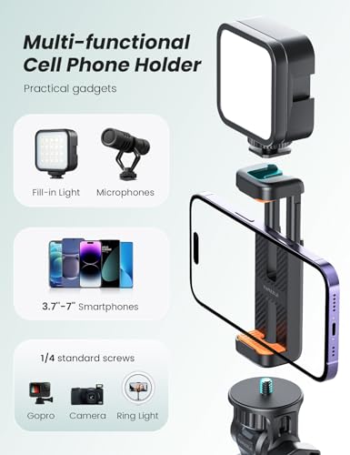 71''/180cm Extendable Phone Tripod Aluminum, Portable Stand for Video Recording, Travel Tripod for iPhone/Cell Phone/Camera Video Light, Compatible with Smartphones, DSLR - style: 71''